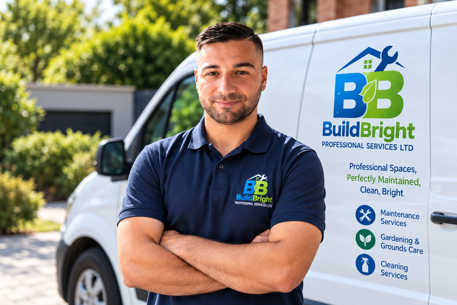 Nicolae Costea, BuildBright director, beside the branded company van